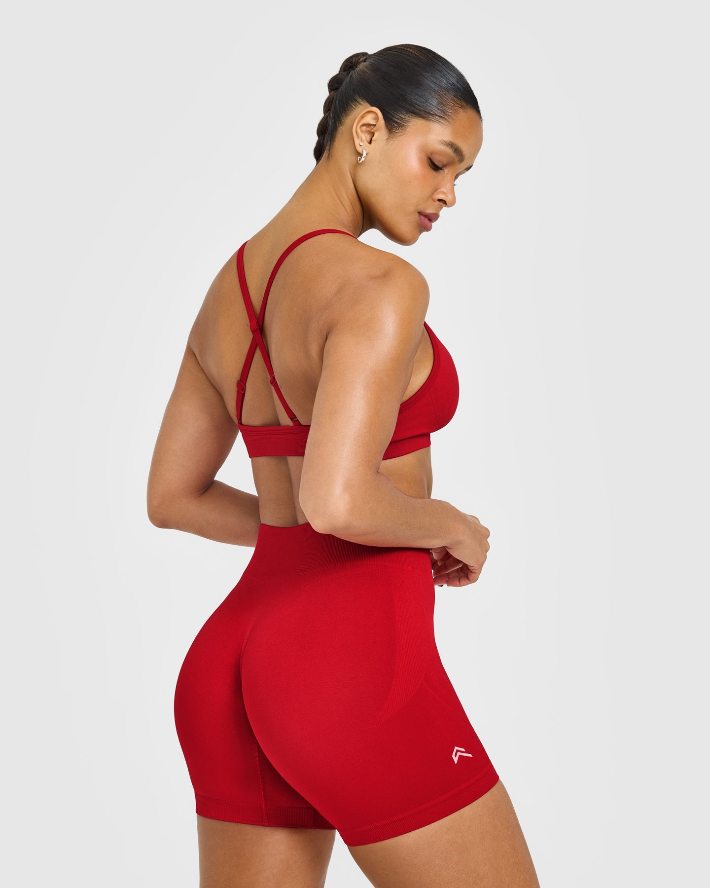 EnhanceLift Seamless Strappy Sports Bra with White Logo | Light Toasted Red - Image 2