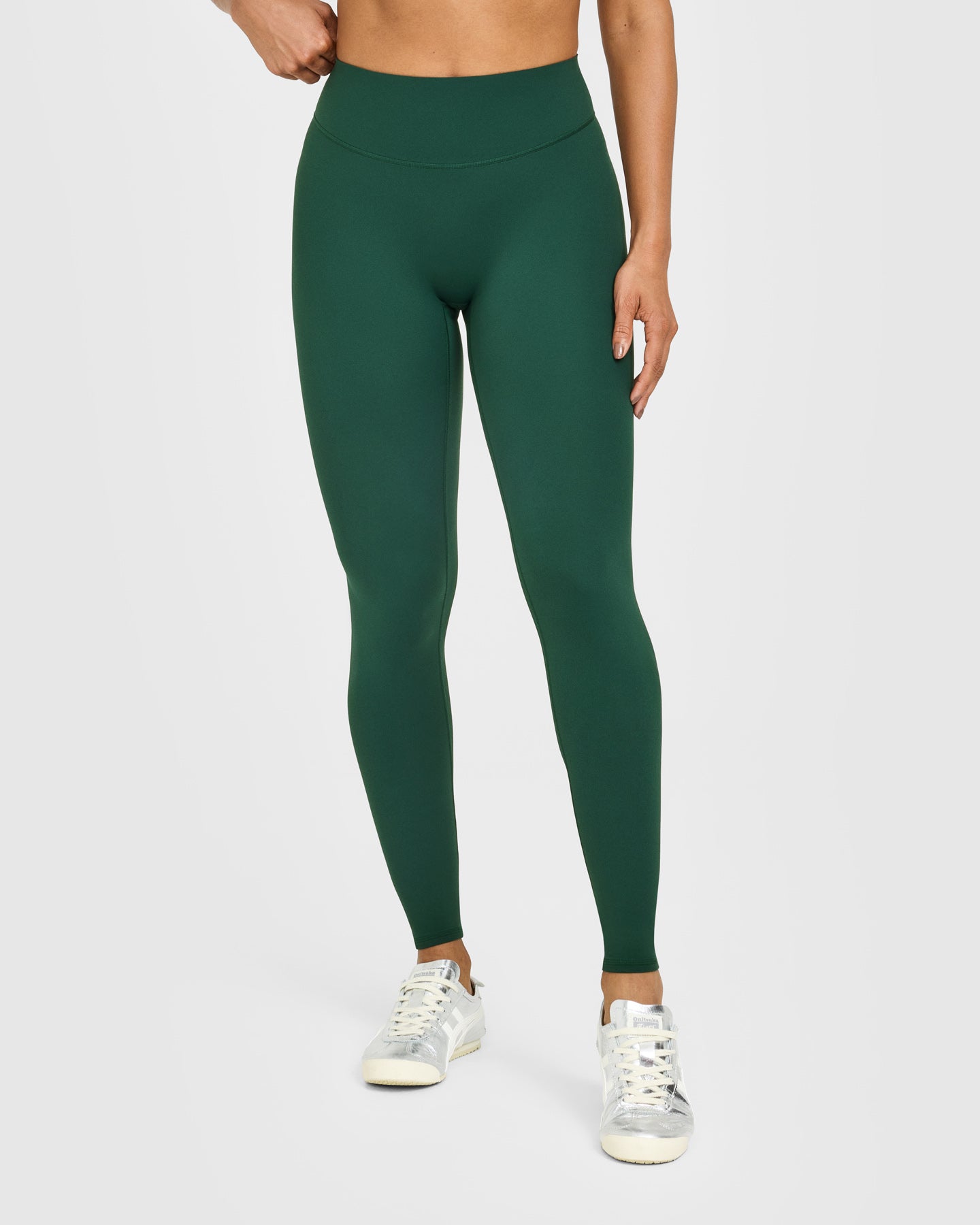 SoftMotion High Waisted Leggings with White Logo | Dark Racing Green - Image 2