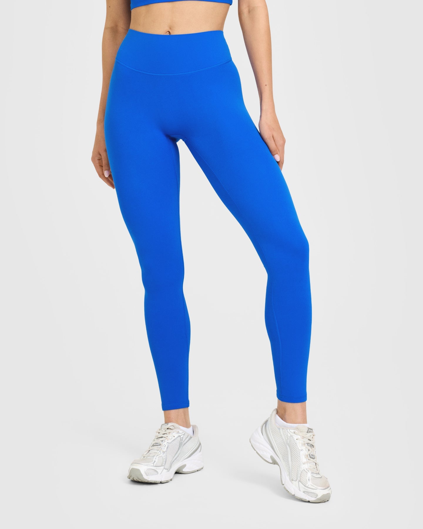 SoftMotion High Waisted Leggings with White Logo | Light Cobalt Blue - Image 2