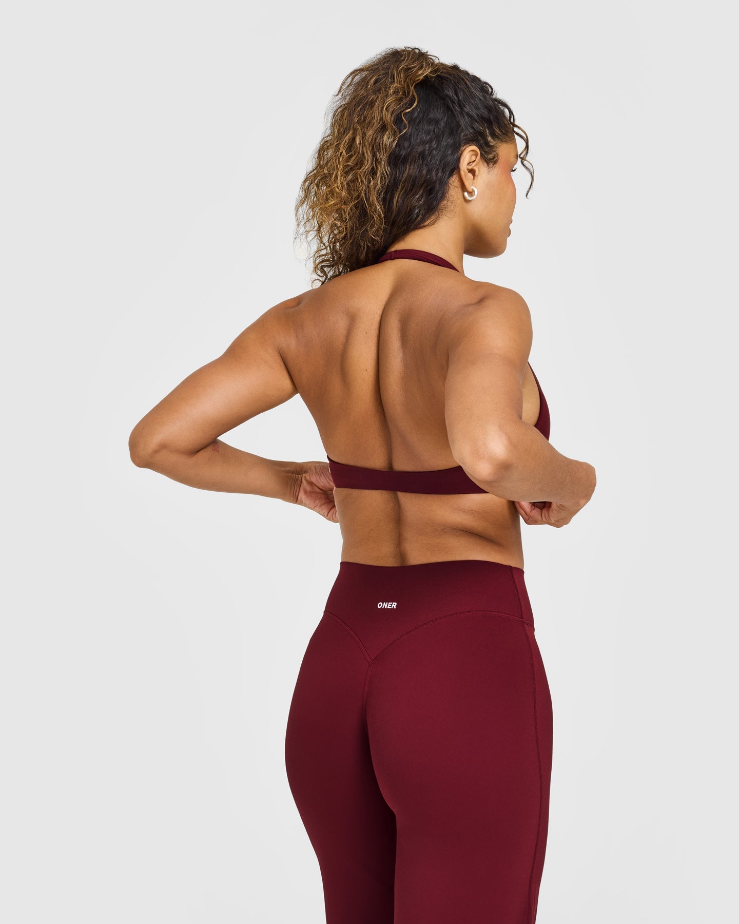 SoftMotion Minimal Halter Neck Bralette with White Logo | Light Rosewood - Image 2